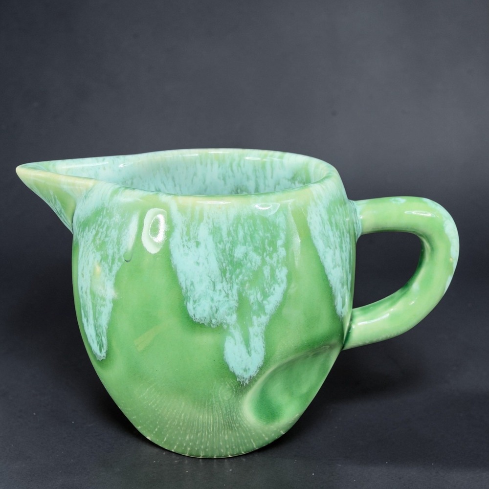 Dryden‎ Pottery Hot Springs Arkansas Green Drip Glaze Creamer Pitcher Signed